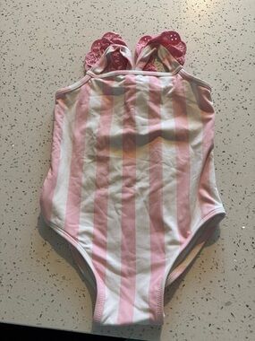 TBBC Girls' Pink & White Striped One-Piece Swimsuit with Ruffle Straps